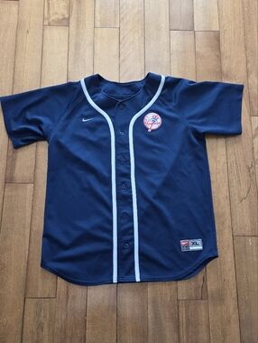 Nike New York Yankees Jason Giambi Kids Navy and White  Button Jersey Size XL